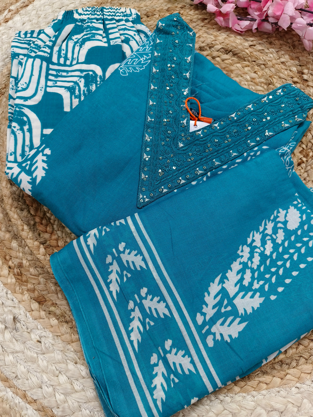 Blue Cotton sets with duppatta