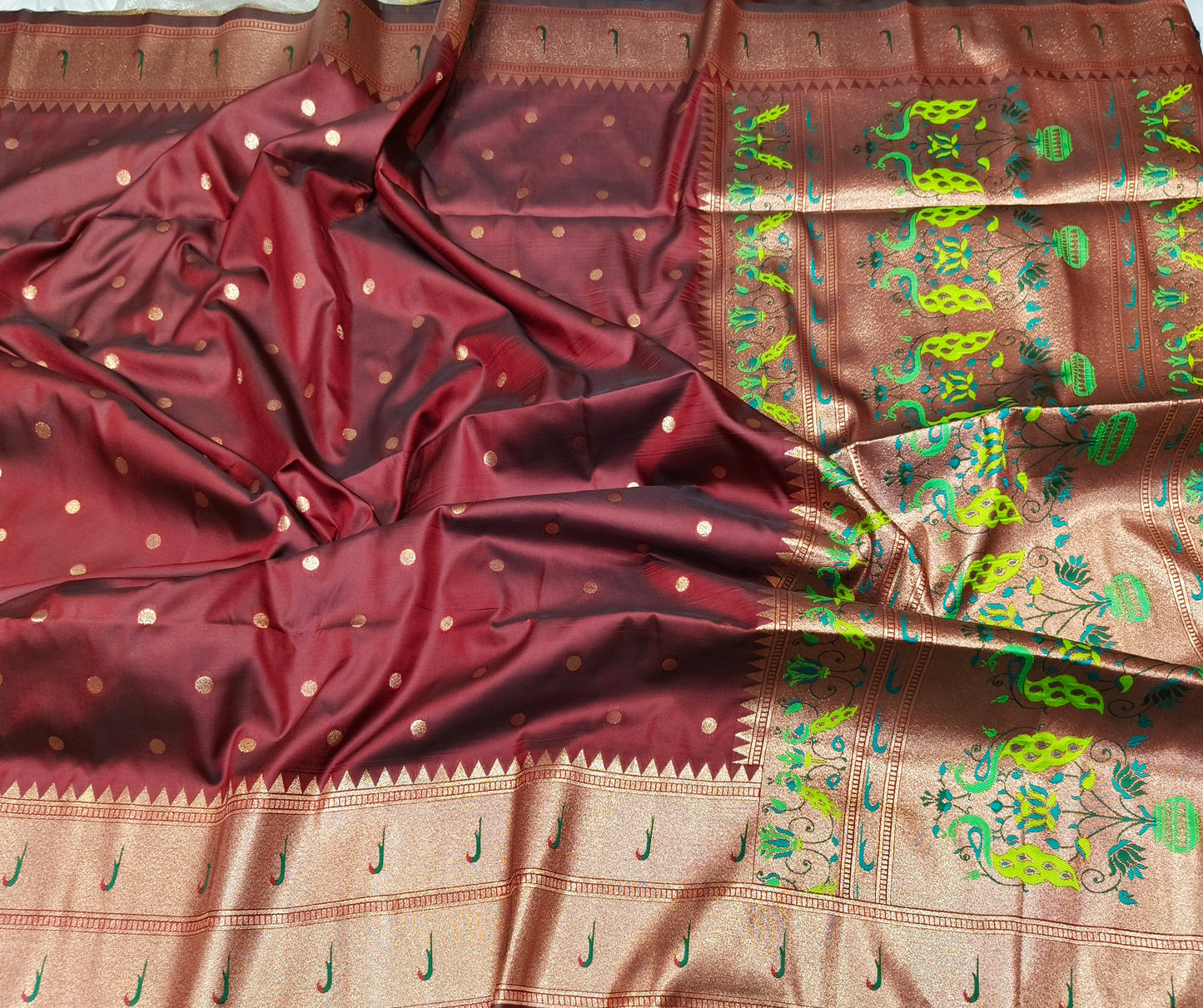 Marron Paithani silk saree
