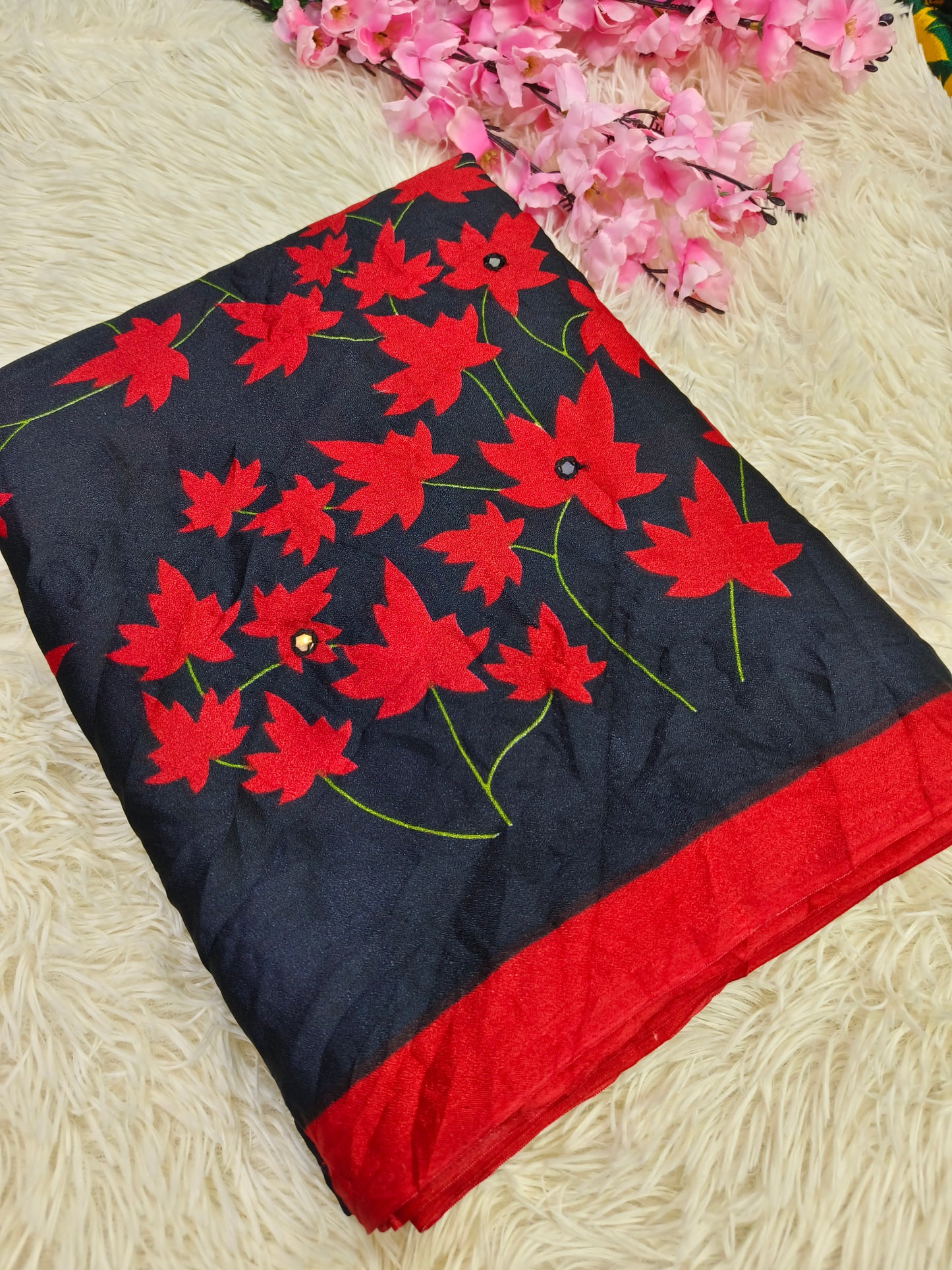 Black with Red Crushed Georgette saree