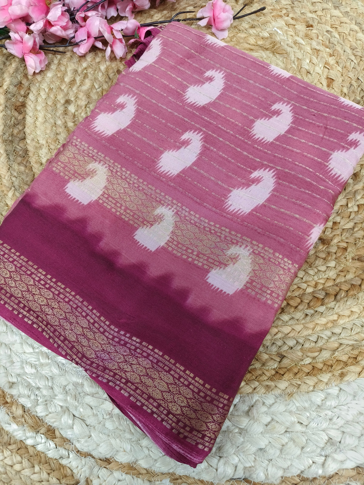 Rose Pink with wine Dola silk saree
