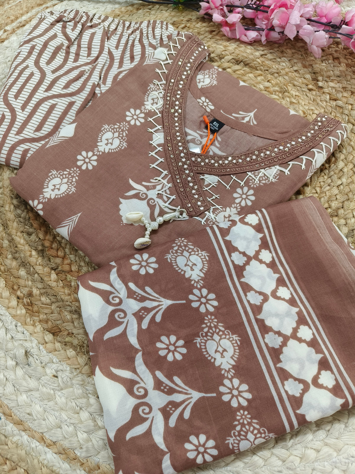 Light brown cotton sets with duppatta