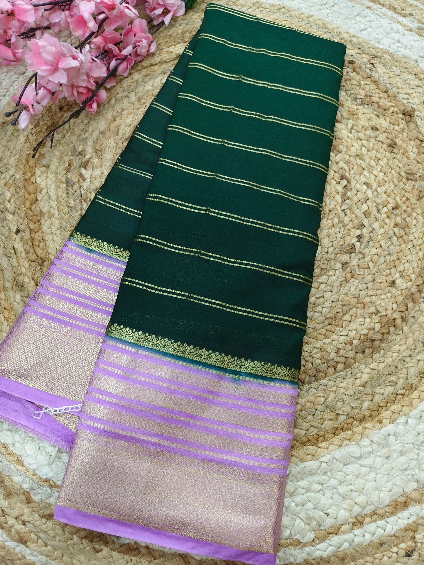 Green with Light Pink Semi Mysore silk