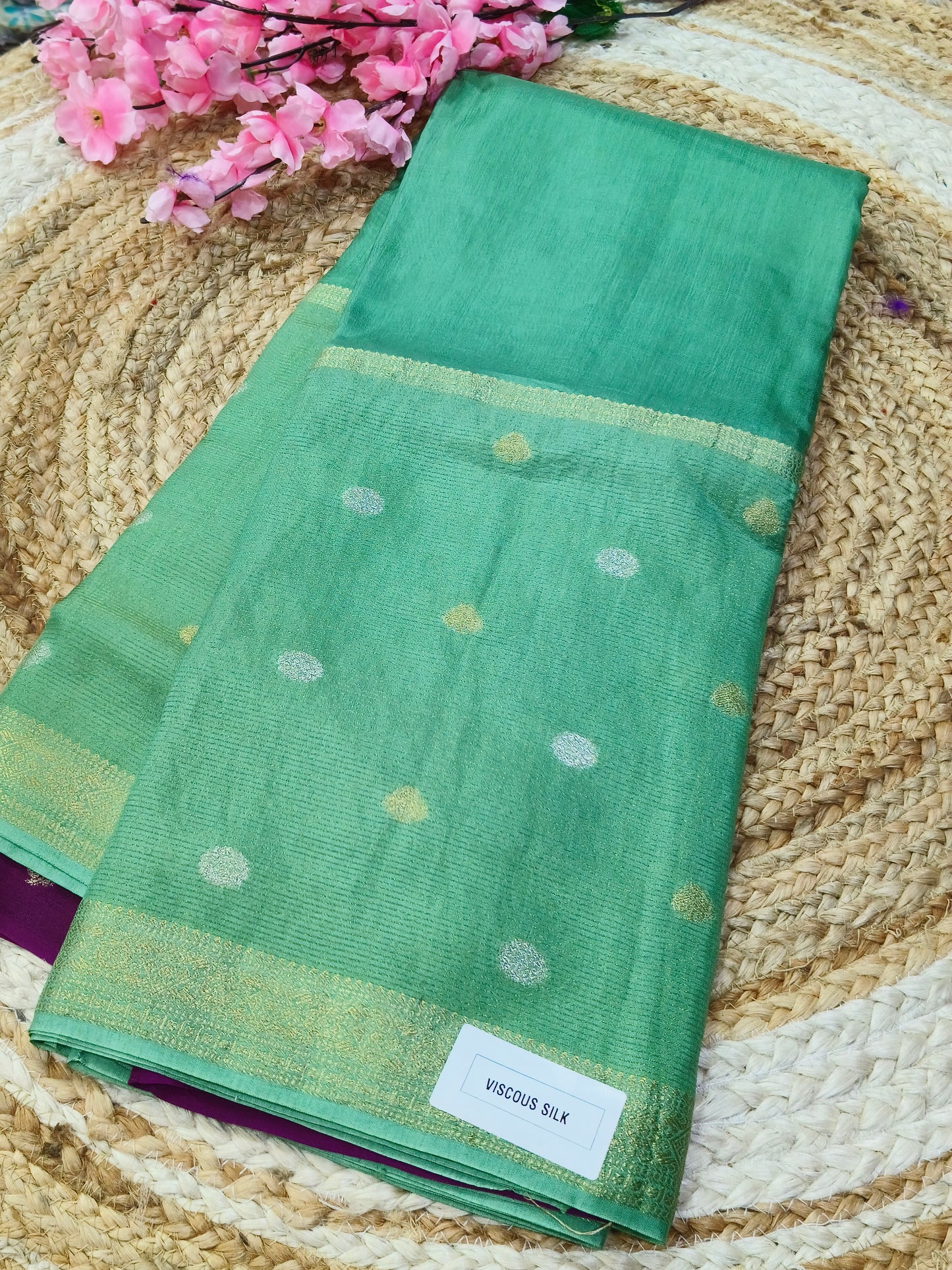 Turquoise Green Viscous silk saree