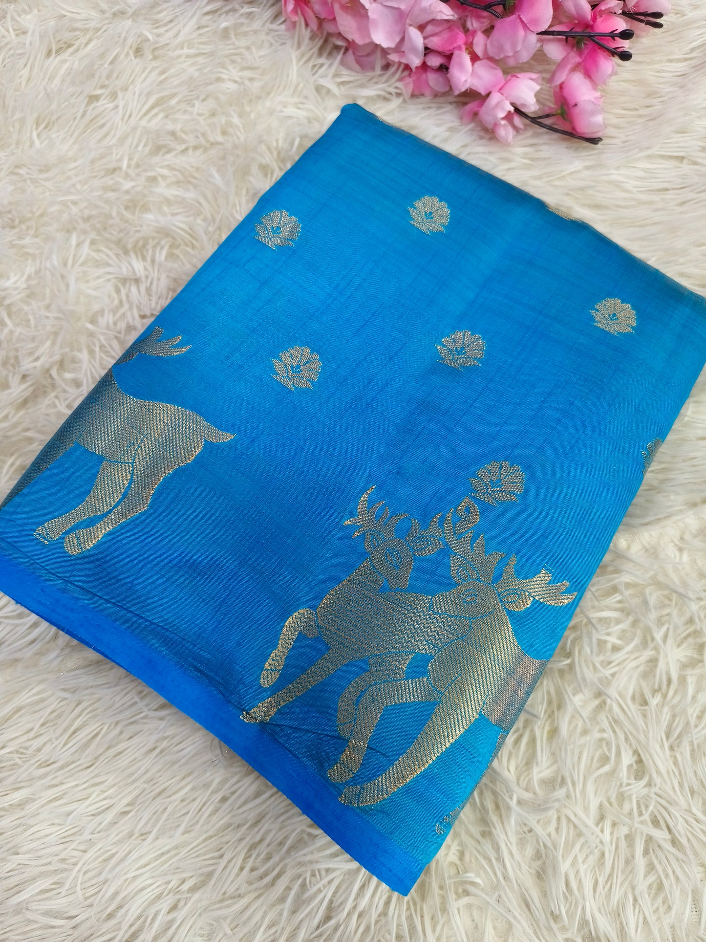 Sky blue semi Tusser silk saree
