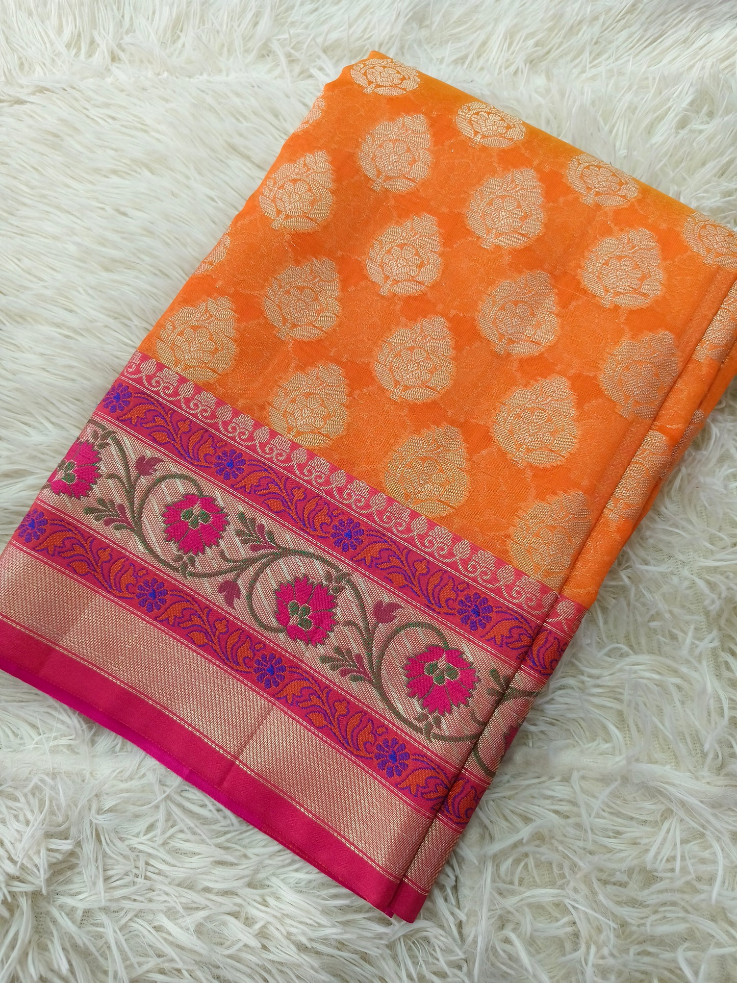Orange soft tissue silk saree