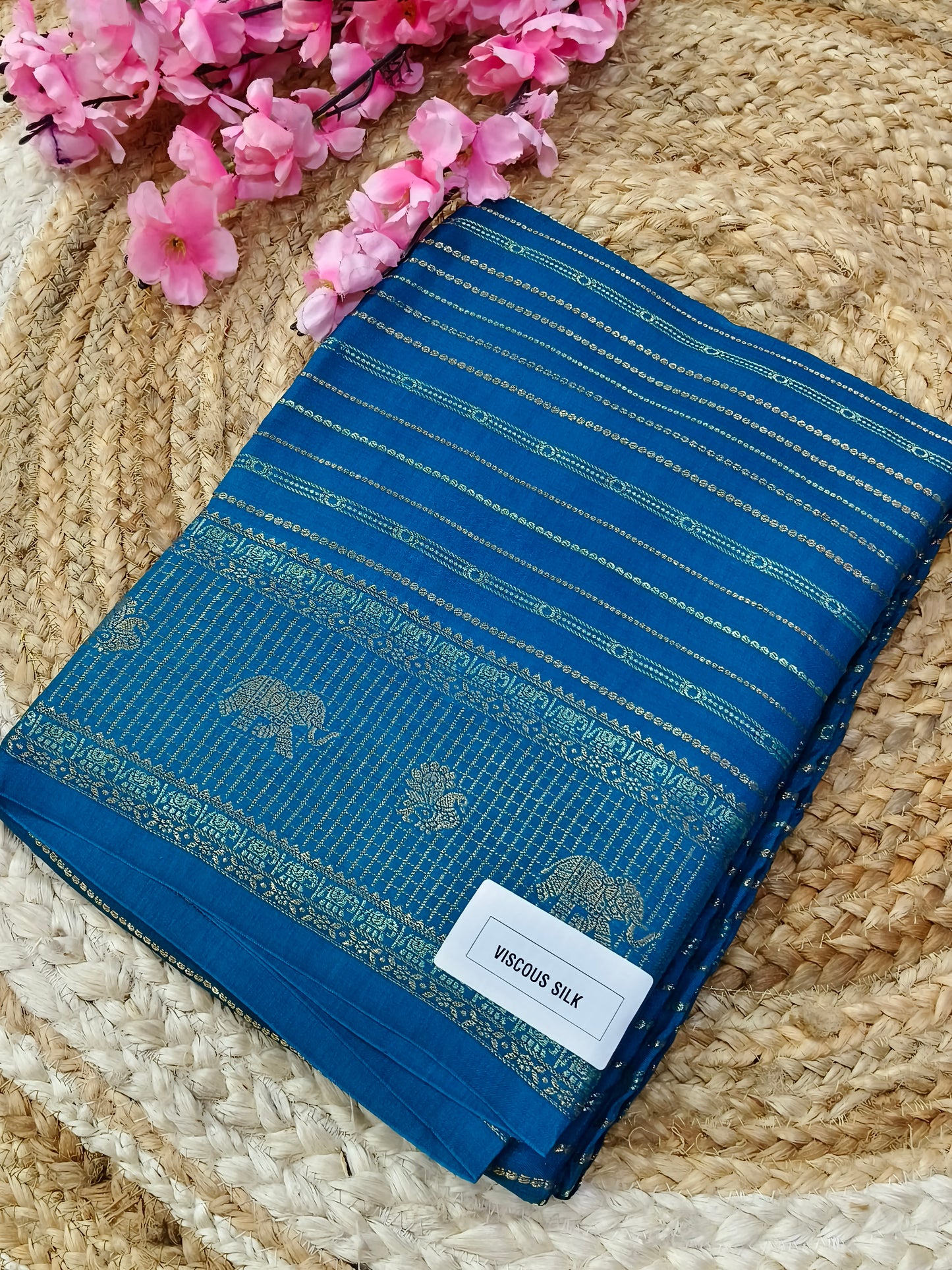 Peacock blue viscous silk saree