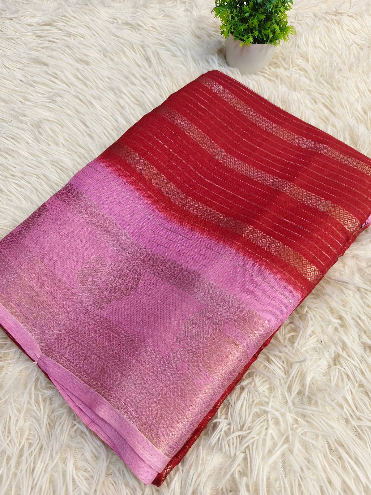 Red with pink fancy silk saree