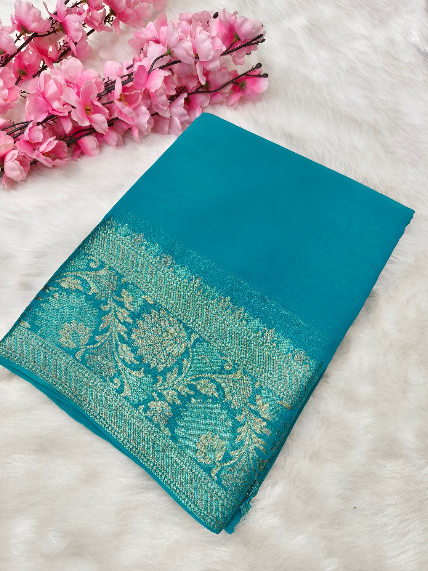 Sea Blue Chiffon saree