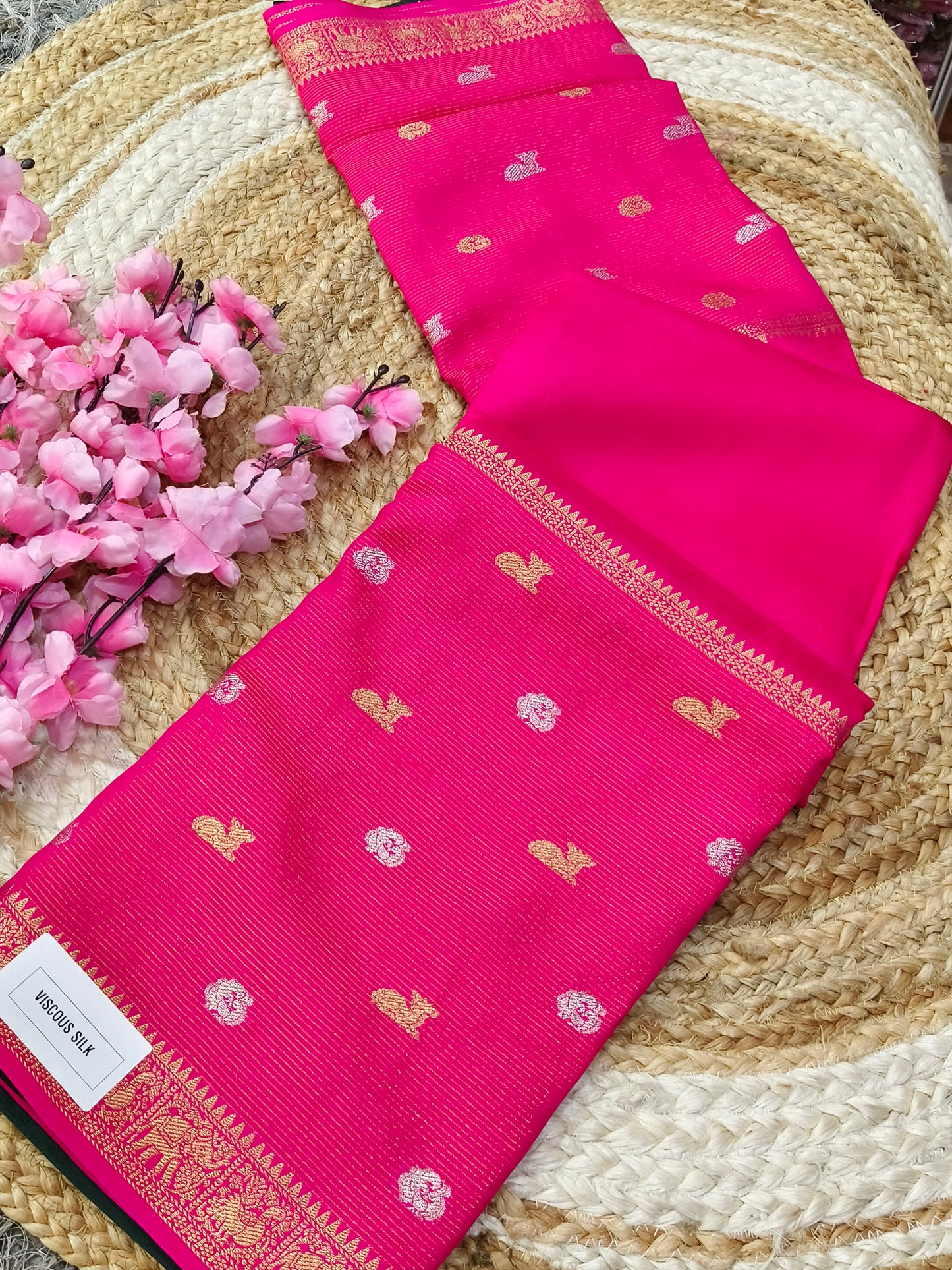Rani Pink viscous silk saree