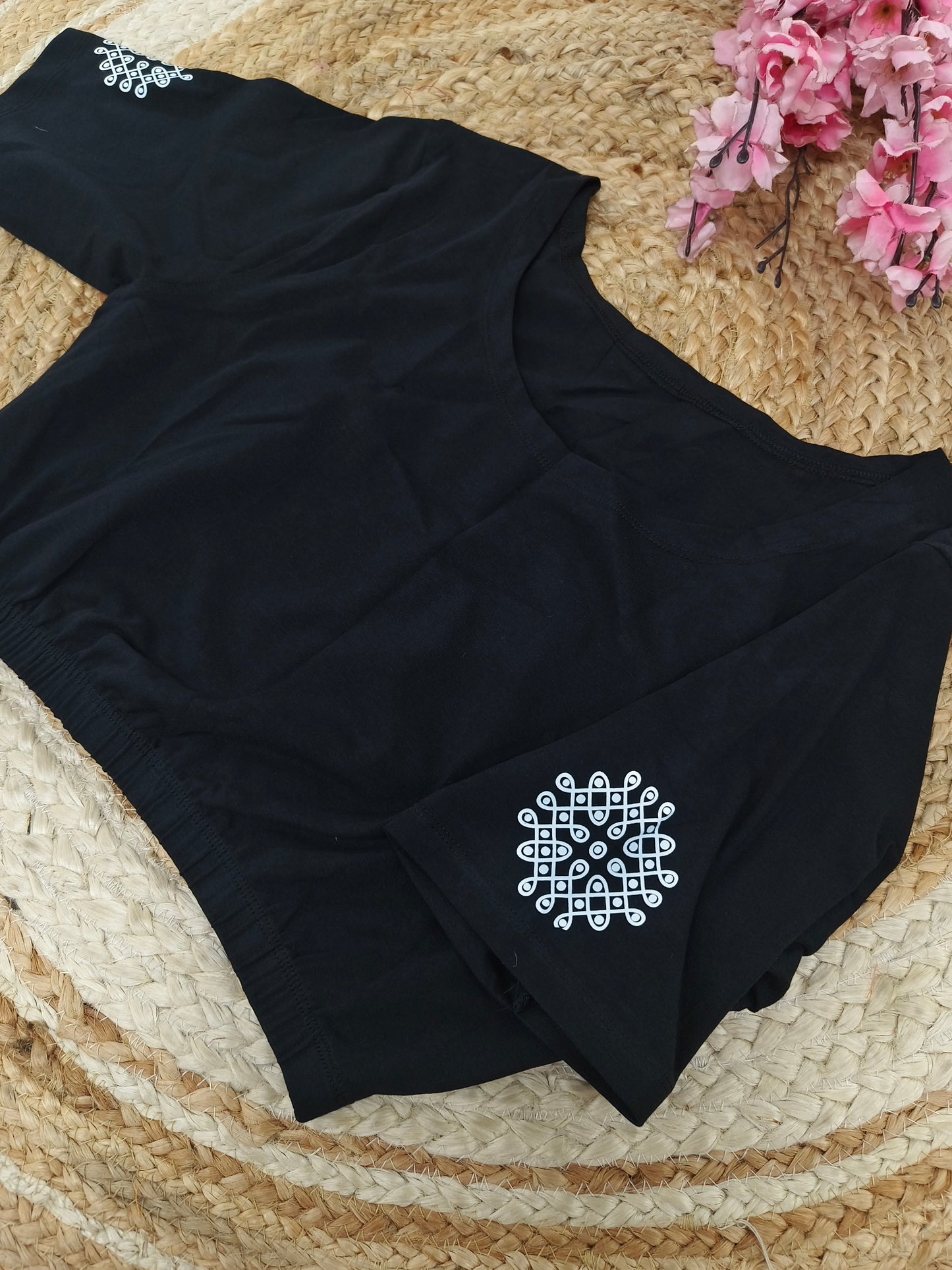 Balck Stretchable blouse with unique printed design