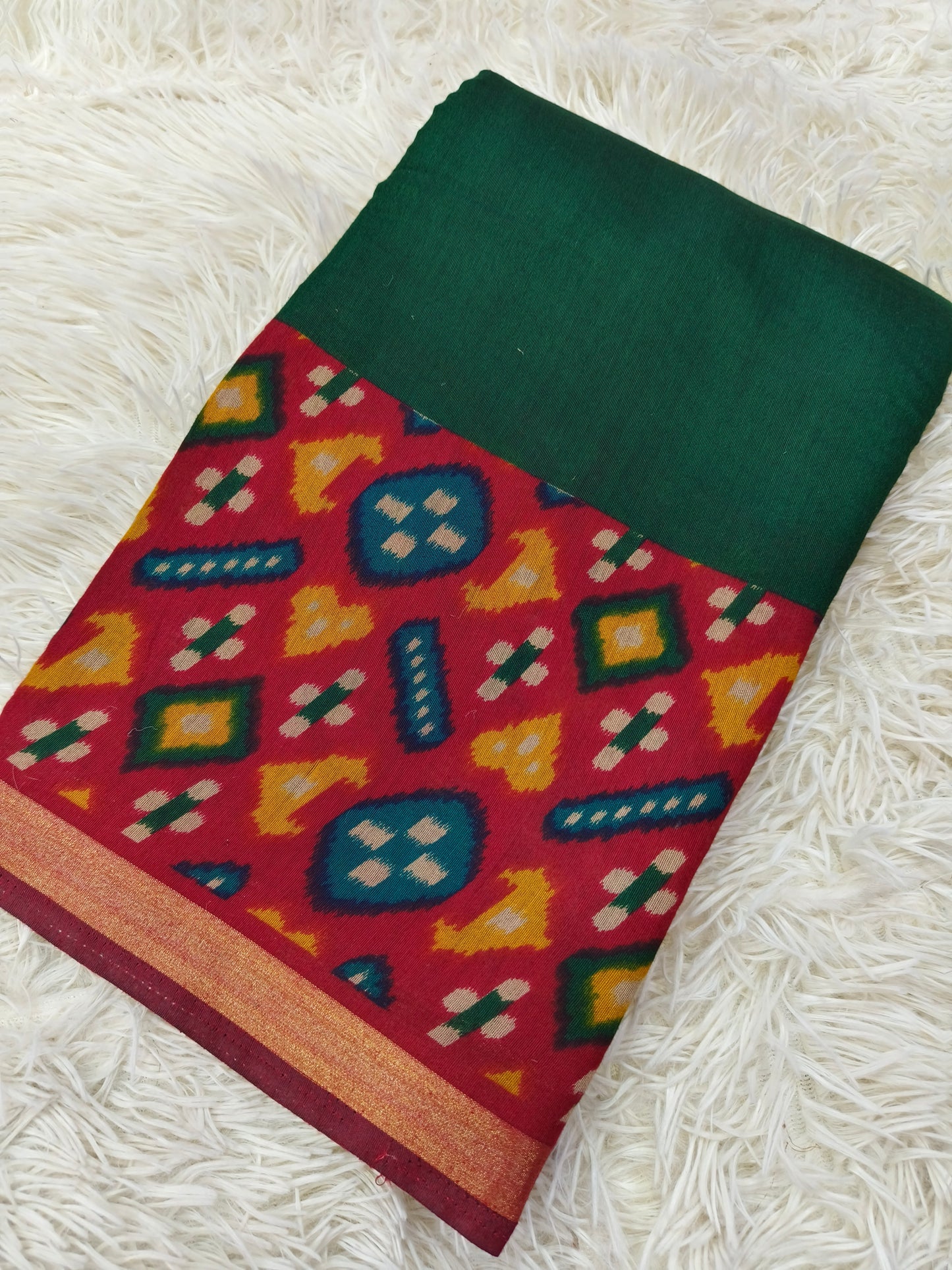 Bottle Green Linen silk saree