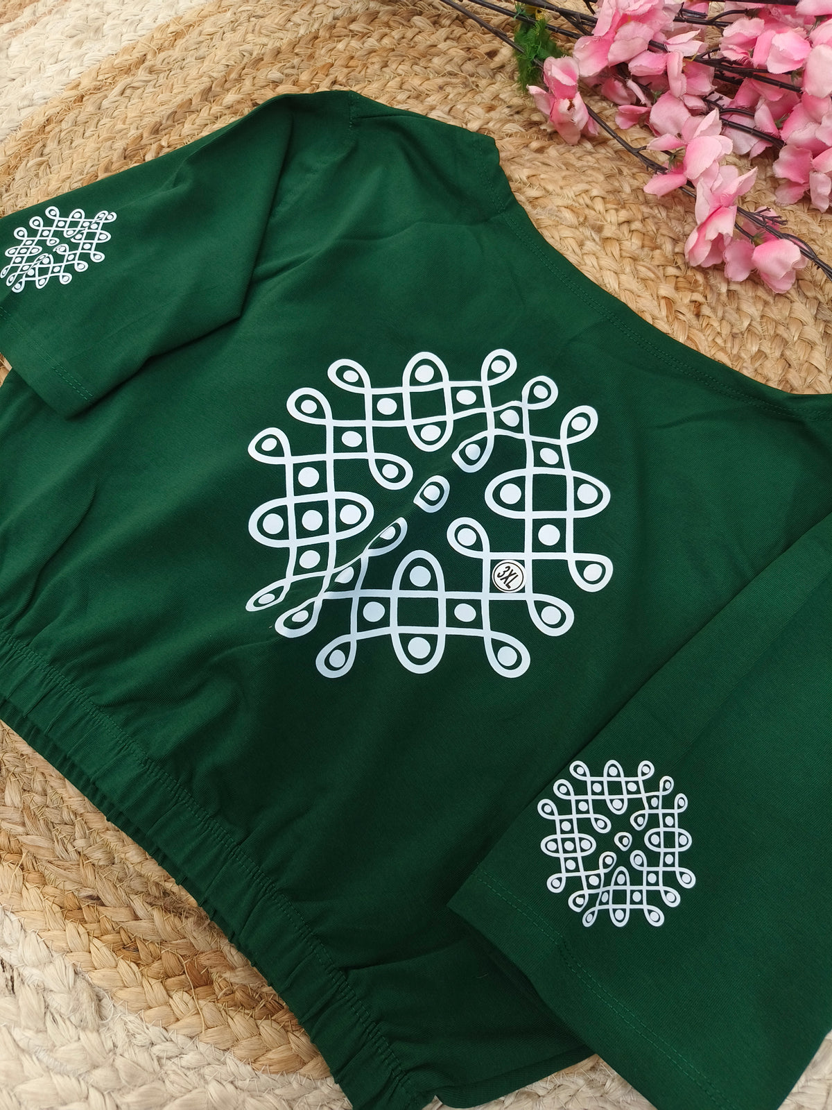 Bottle Green Stretchable blouse with unique printed design