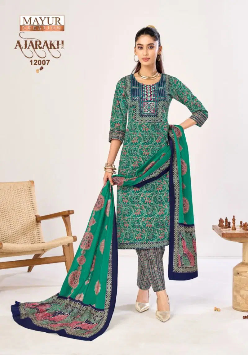 Green With Blue Pure cotton straight cut Suit