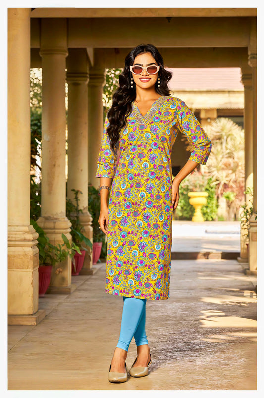 Yellow cotton kurta