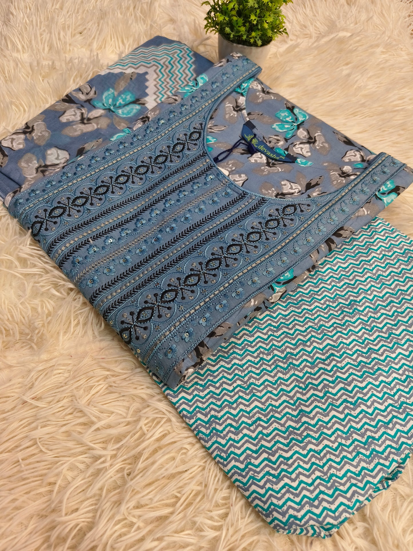 Blue cotton sets with duppata