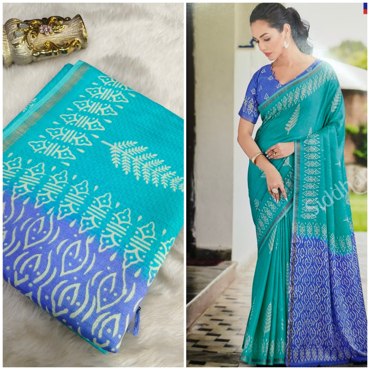 Sky blue with blue Tussar silk saree