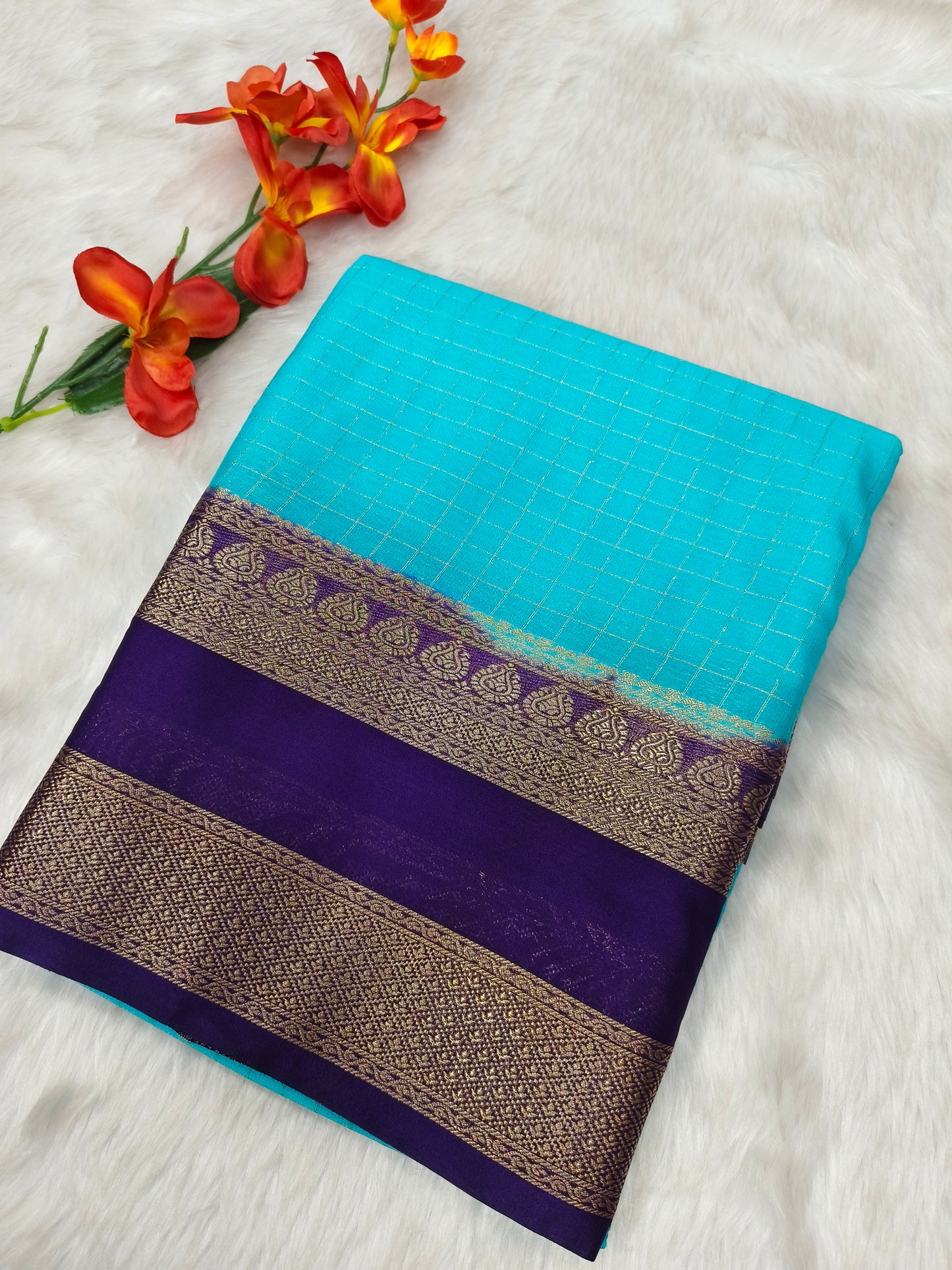 Blue with purple Mysore crepe silk saree