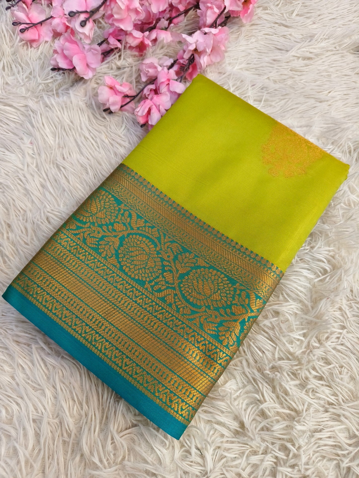Green with Blue Soft semi silk saree