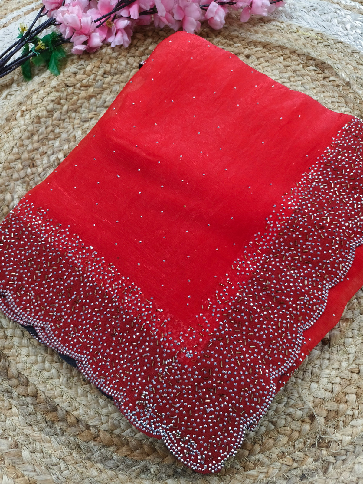 Red designer Georgette saree