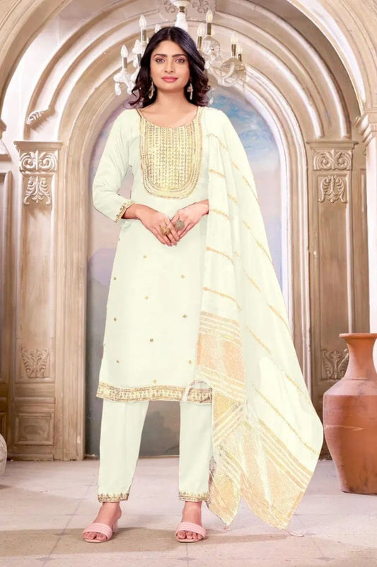 White designer straight cut Suit