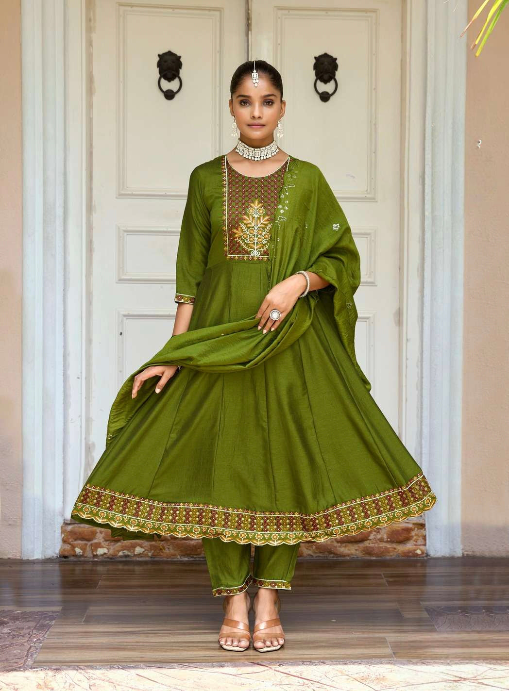 Green designer Anarkali dress