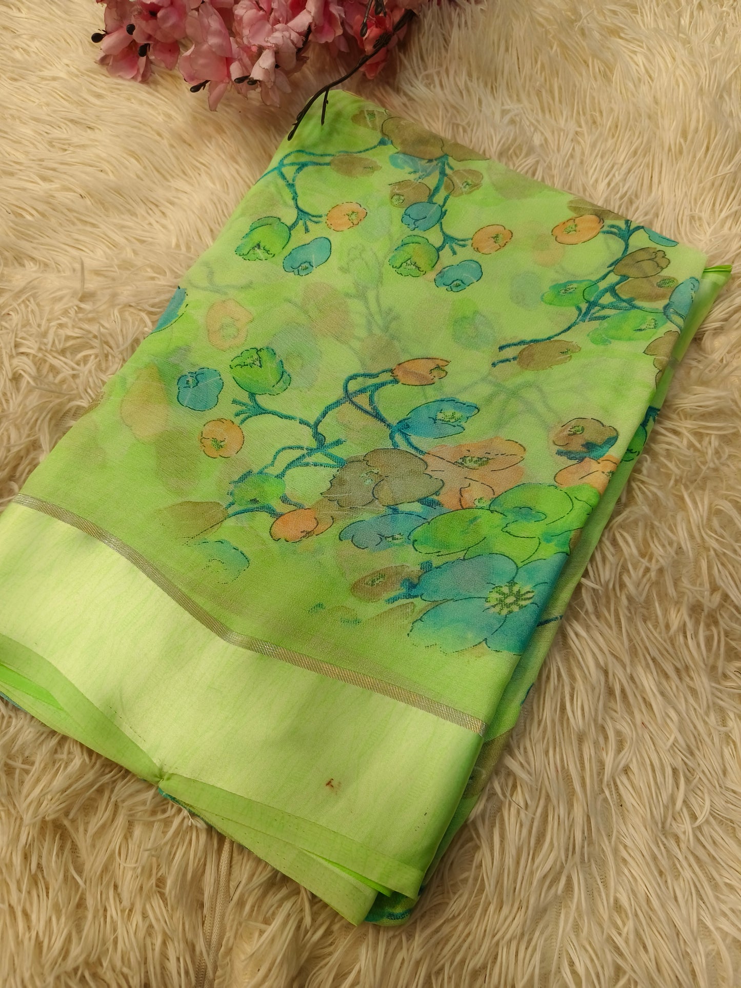 Green fancy georgette saree