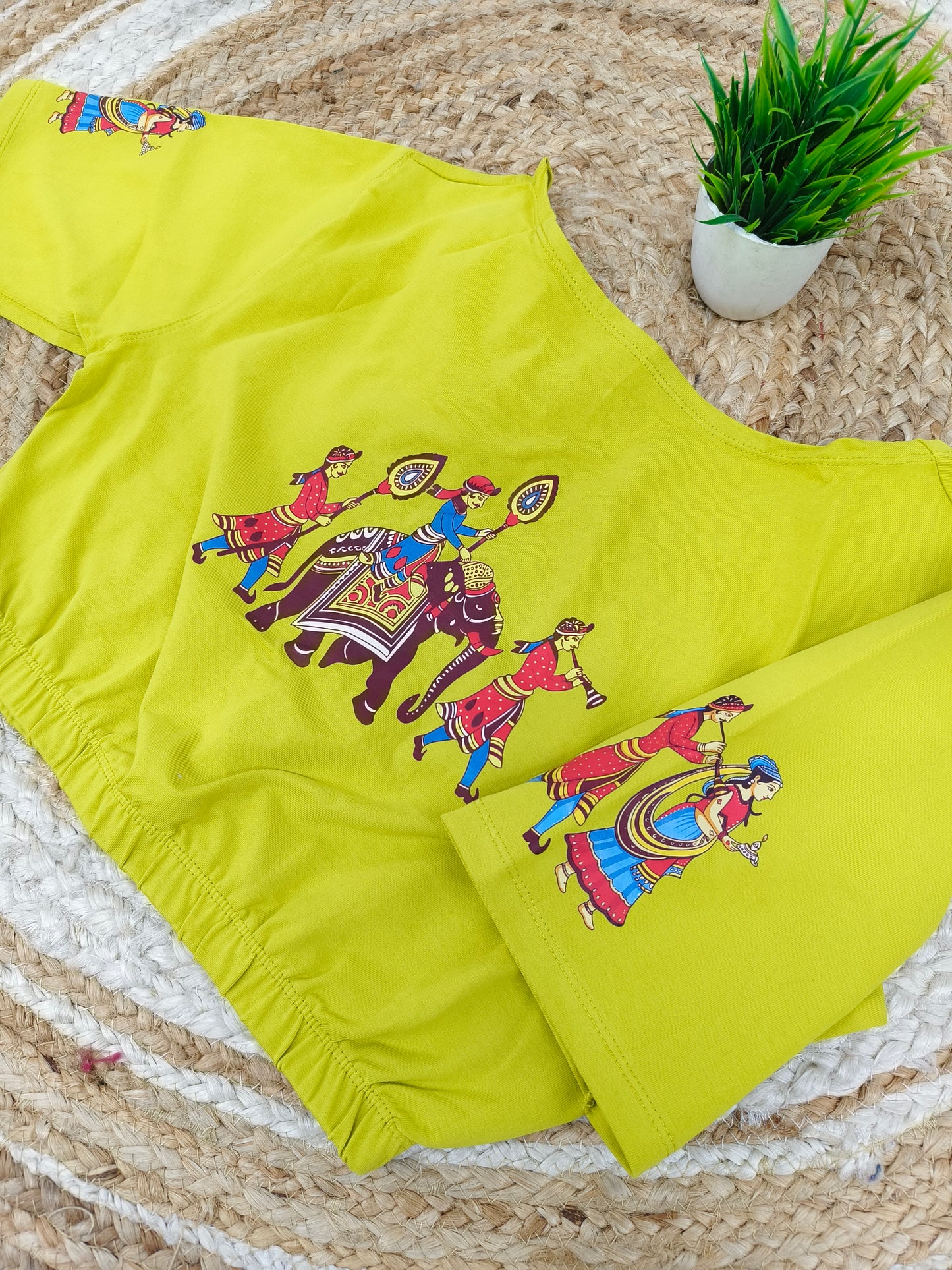 Mehandi Green Stretchable blouse with unique printed design