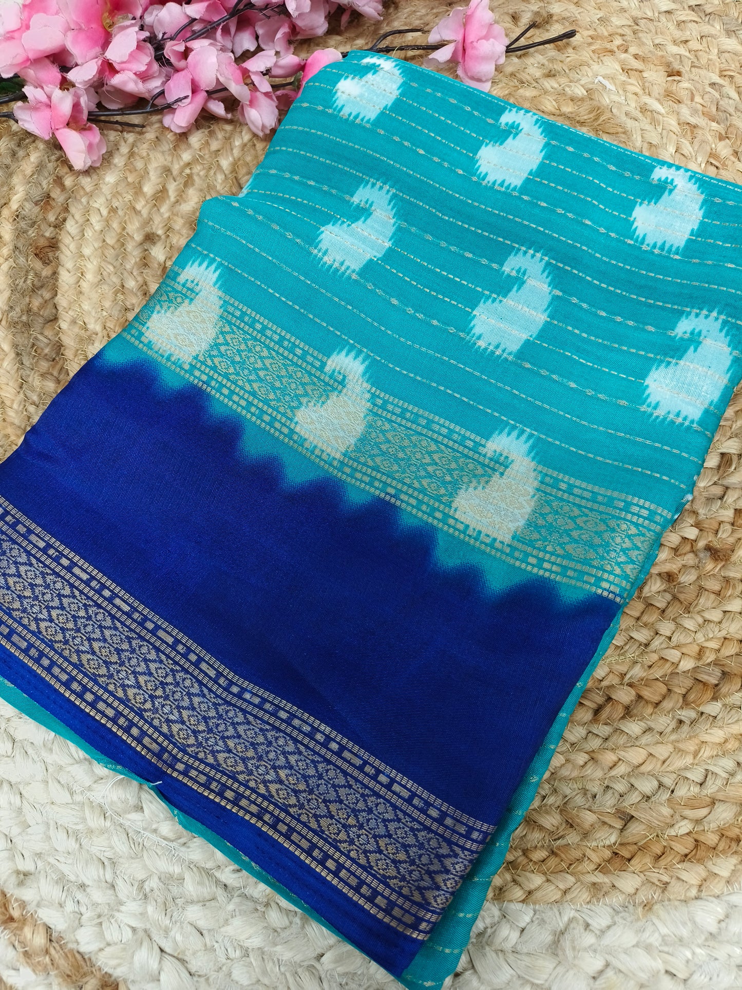 Sky blue with Ink blue Dola silk saree