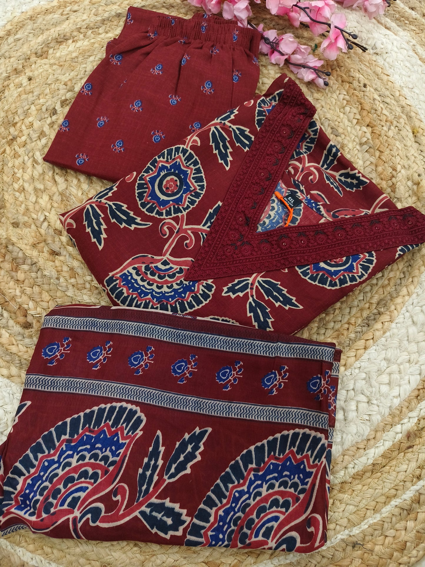 Maroon Cotton sets with duppatta