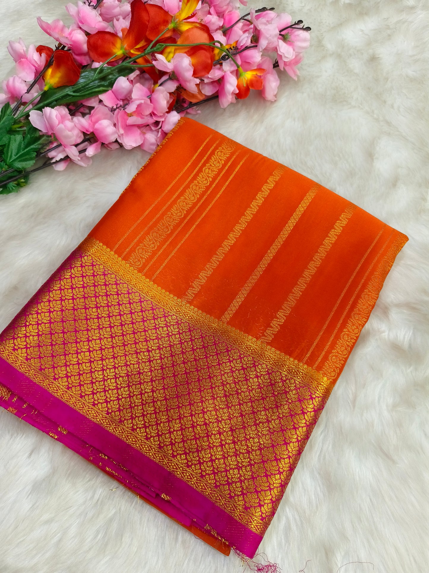 Orange Georgette crepe silk saree