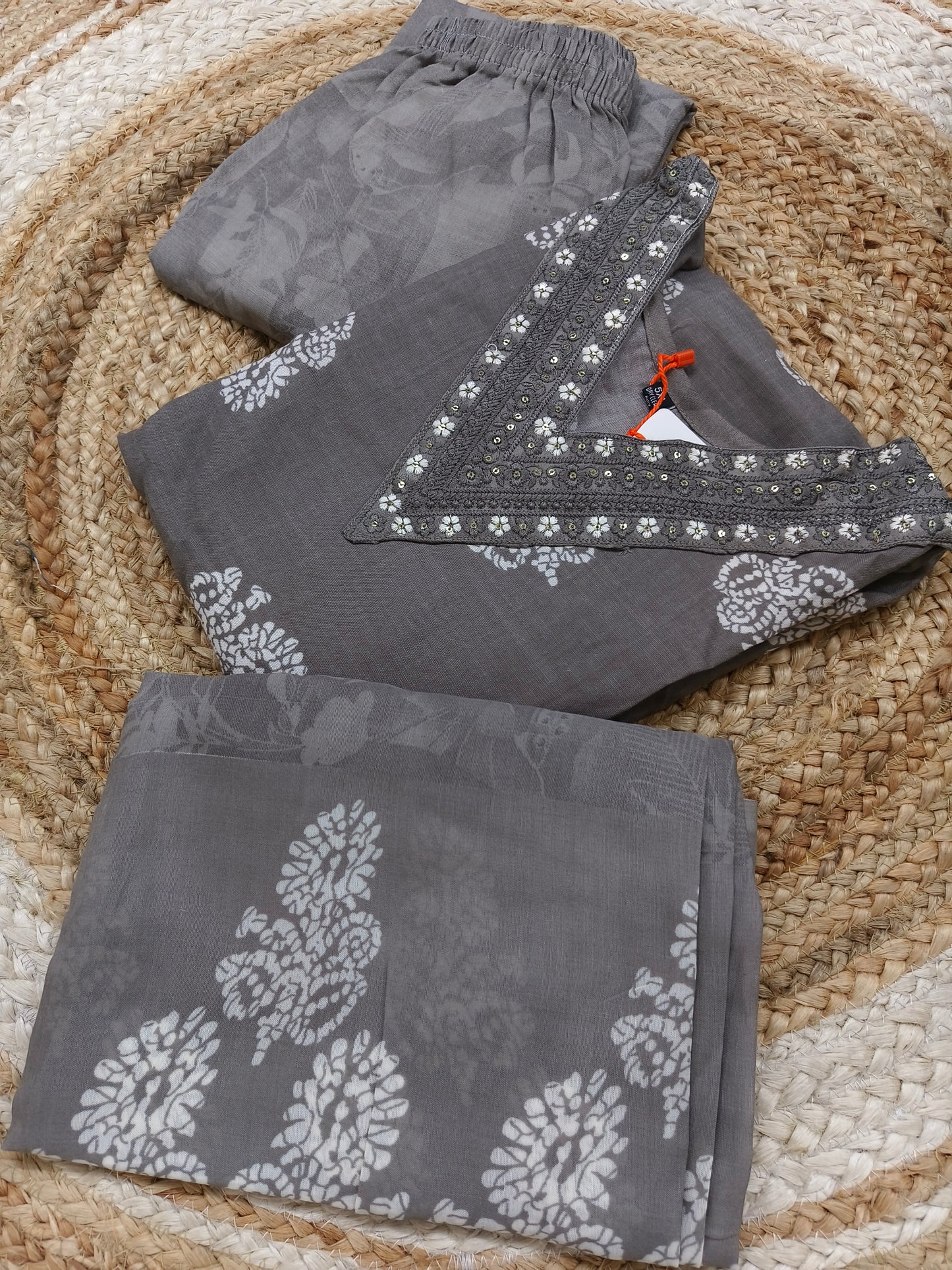 Grey Cotton sets with duppatta