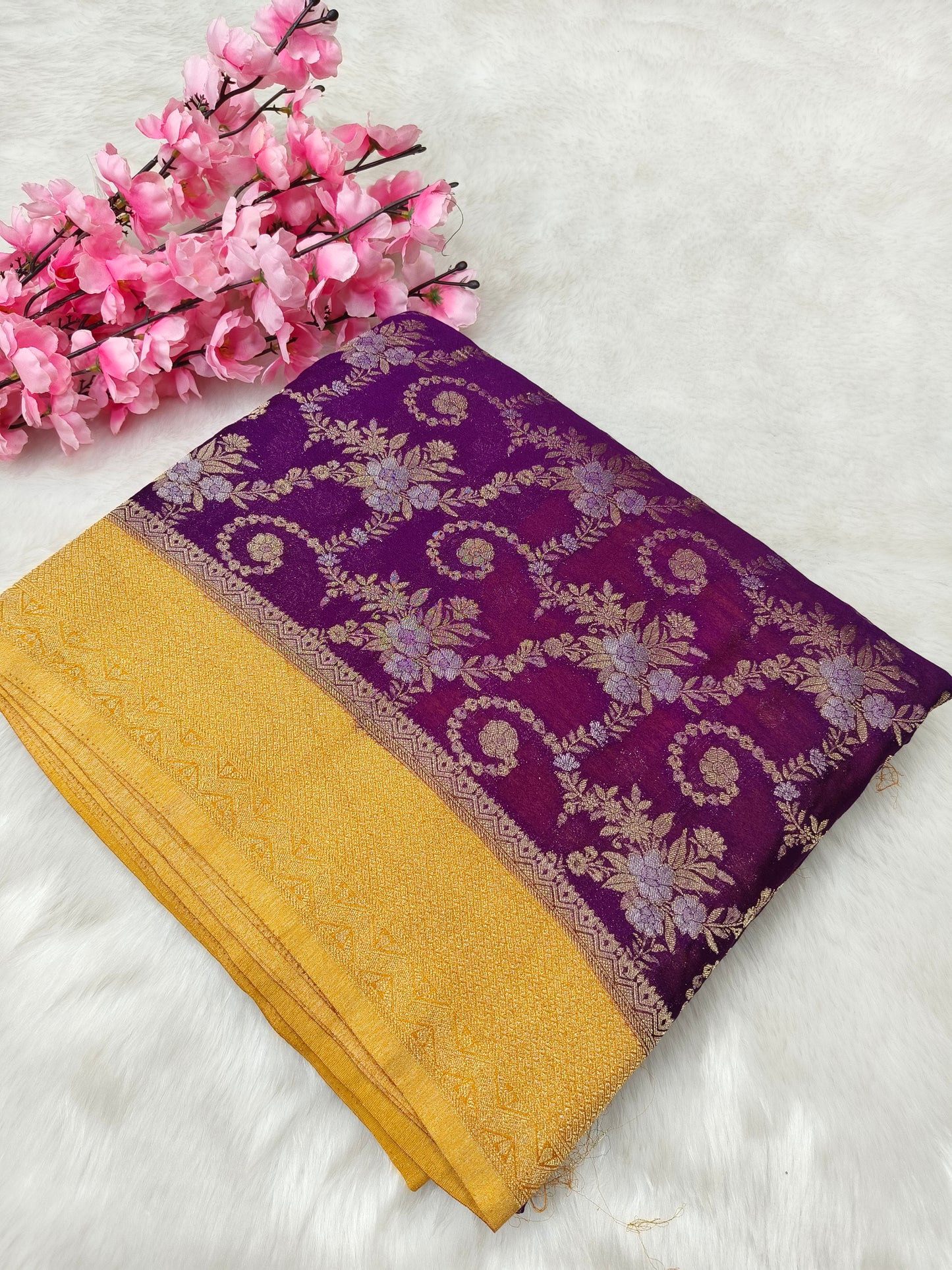 Wine with yellow pure georgette silk saree