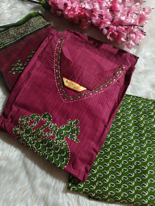 Wine With Green Aarvi pure cotton suit
