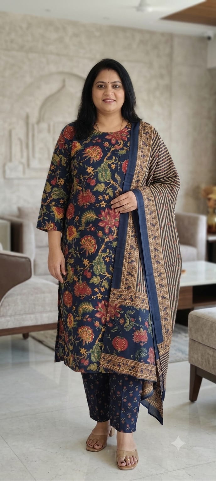 Navy blue cotton salwar suit