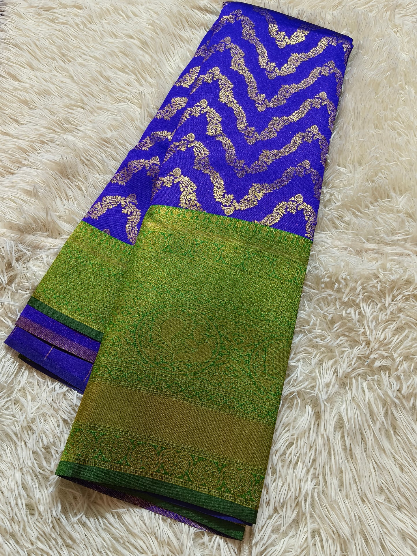 Blue With Green Bridal semi silk saree