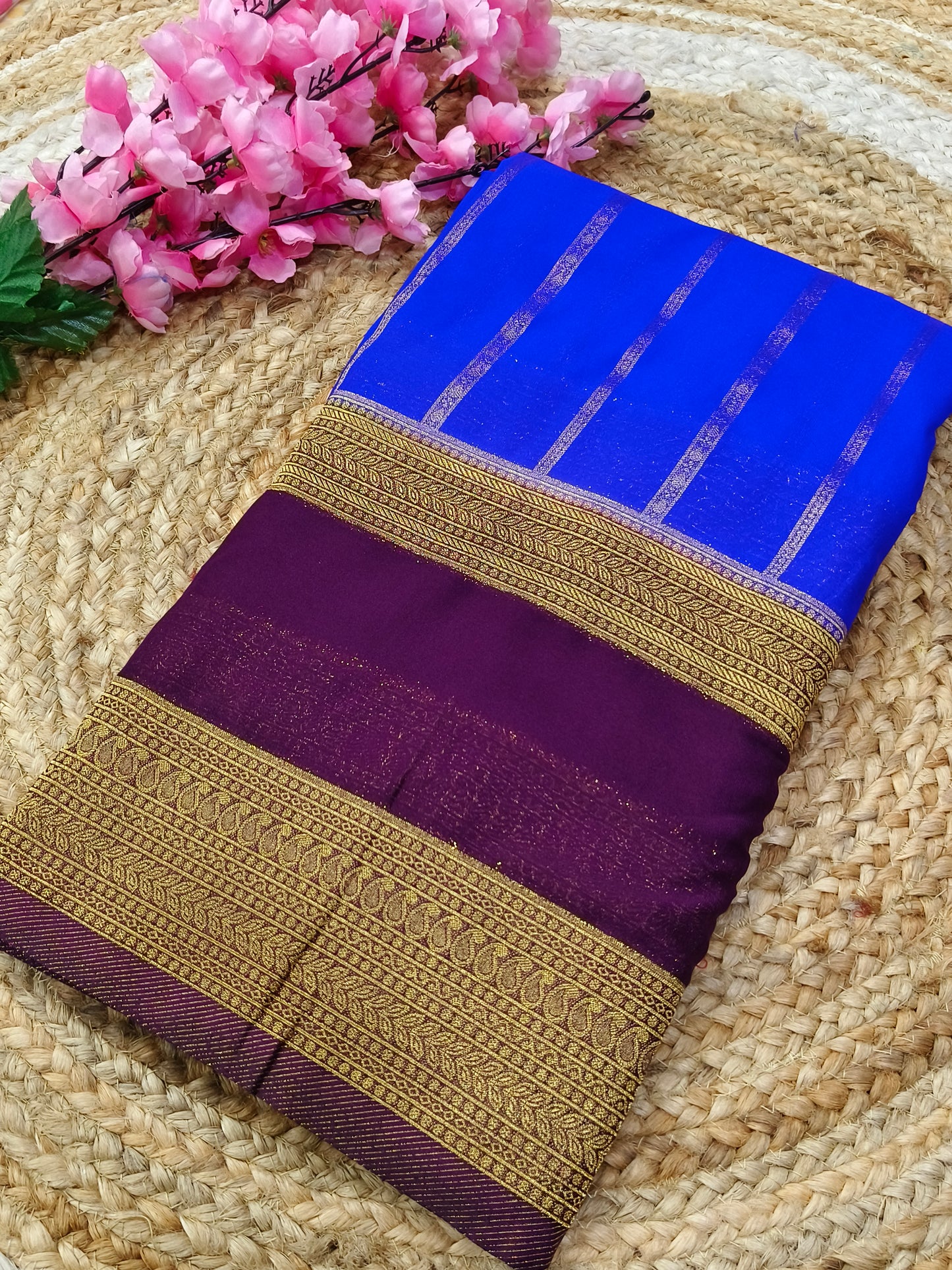 Royal blue with wine semi silk sarees