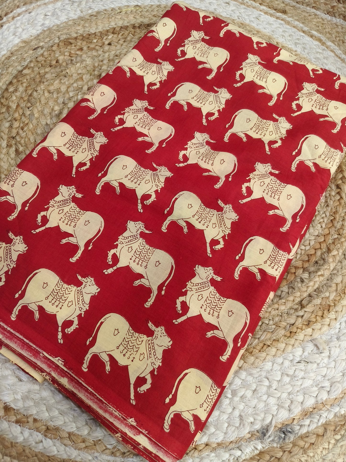 Maroon Red Pure cotton Kalamkari Fabric