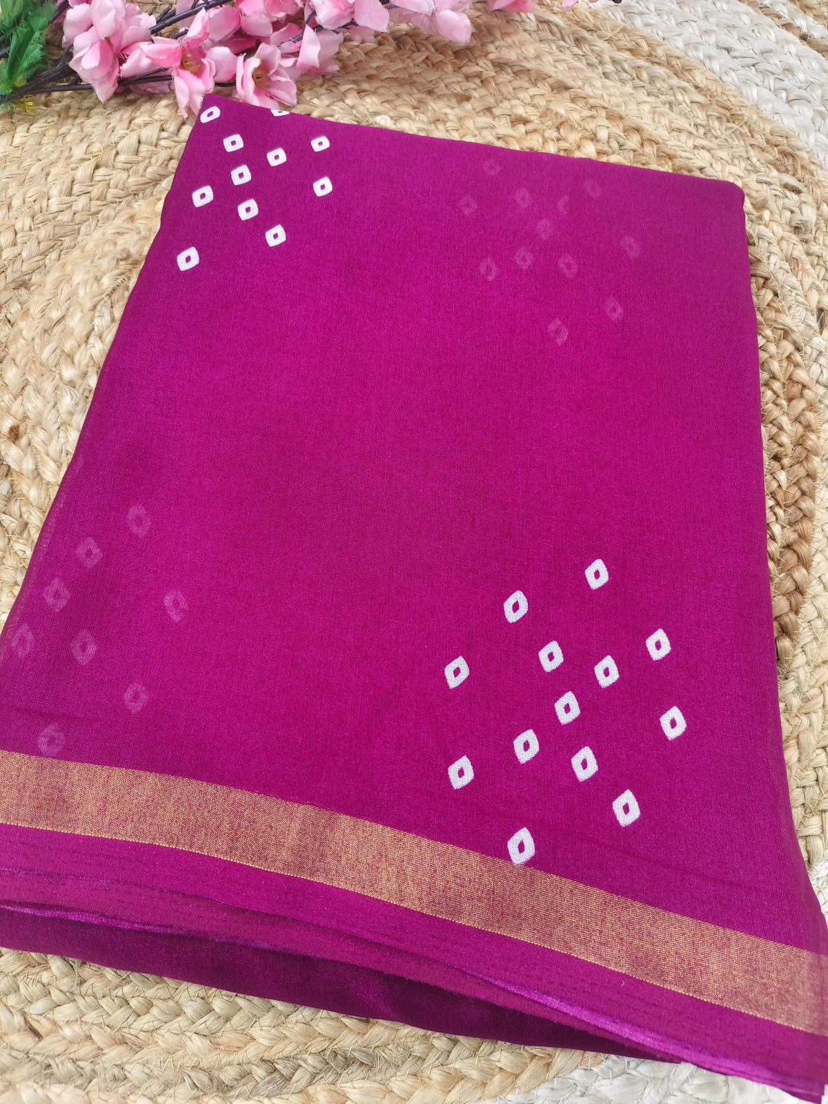 Megentha pink Lenin Cotton saree