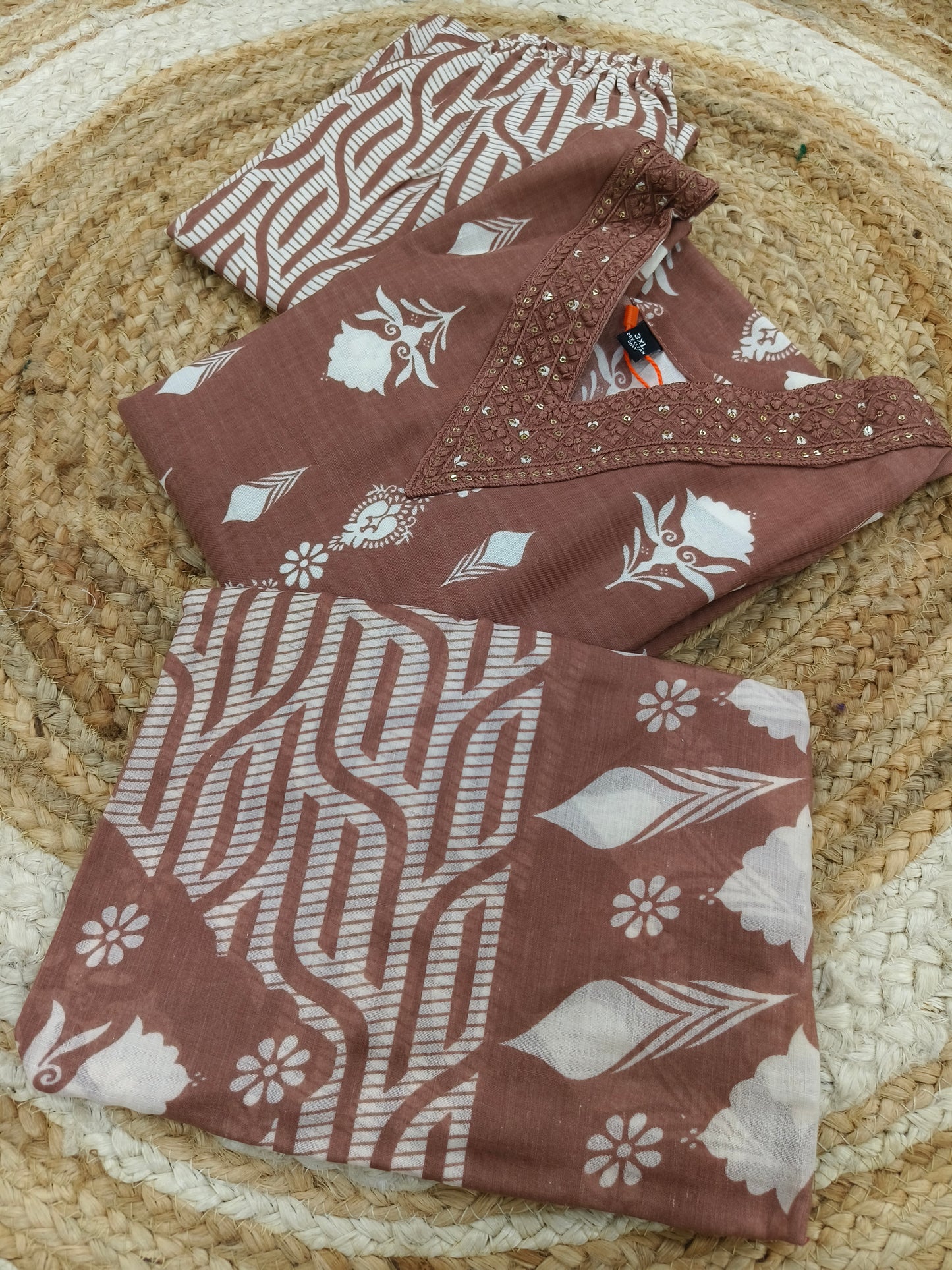 Brown Cotton sets with duppatta