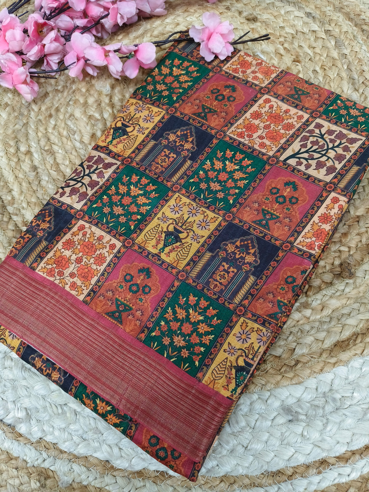 Radish Pink Vintage Patchwork Royal Heritage Printed Saree