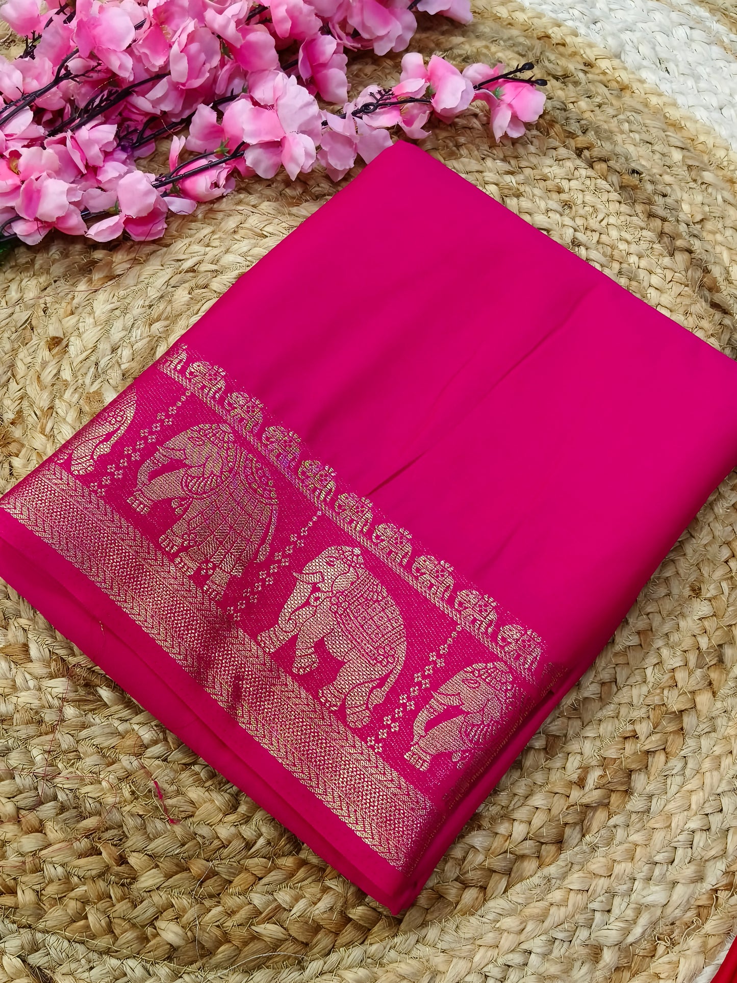 Pink semi Mysore crepe silk saree