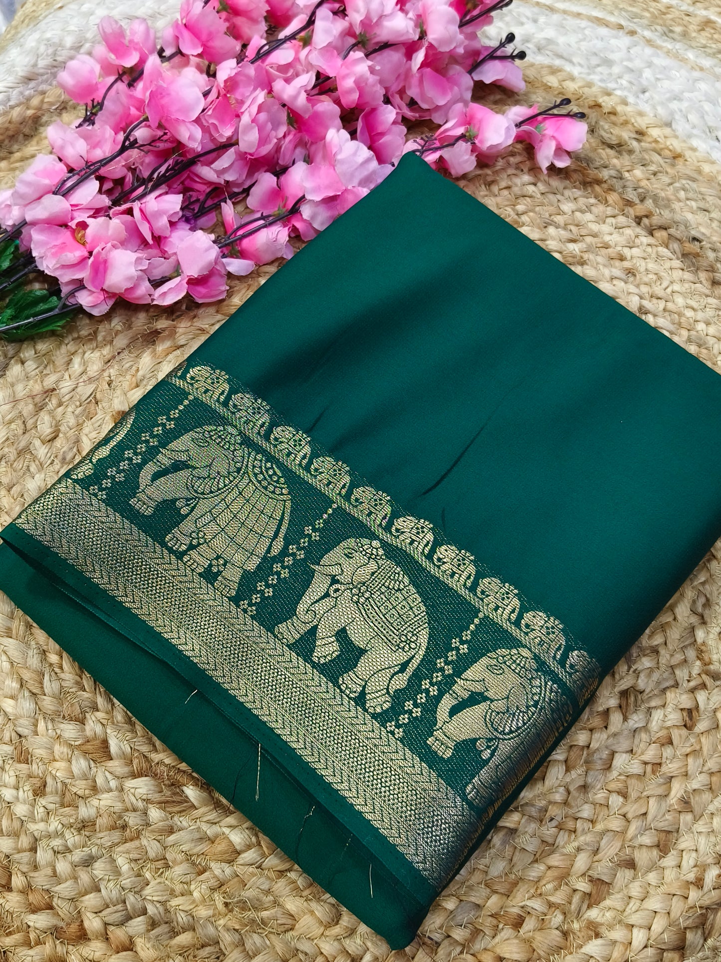 Bottle Green semi Mysore crepe silk saree