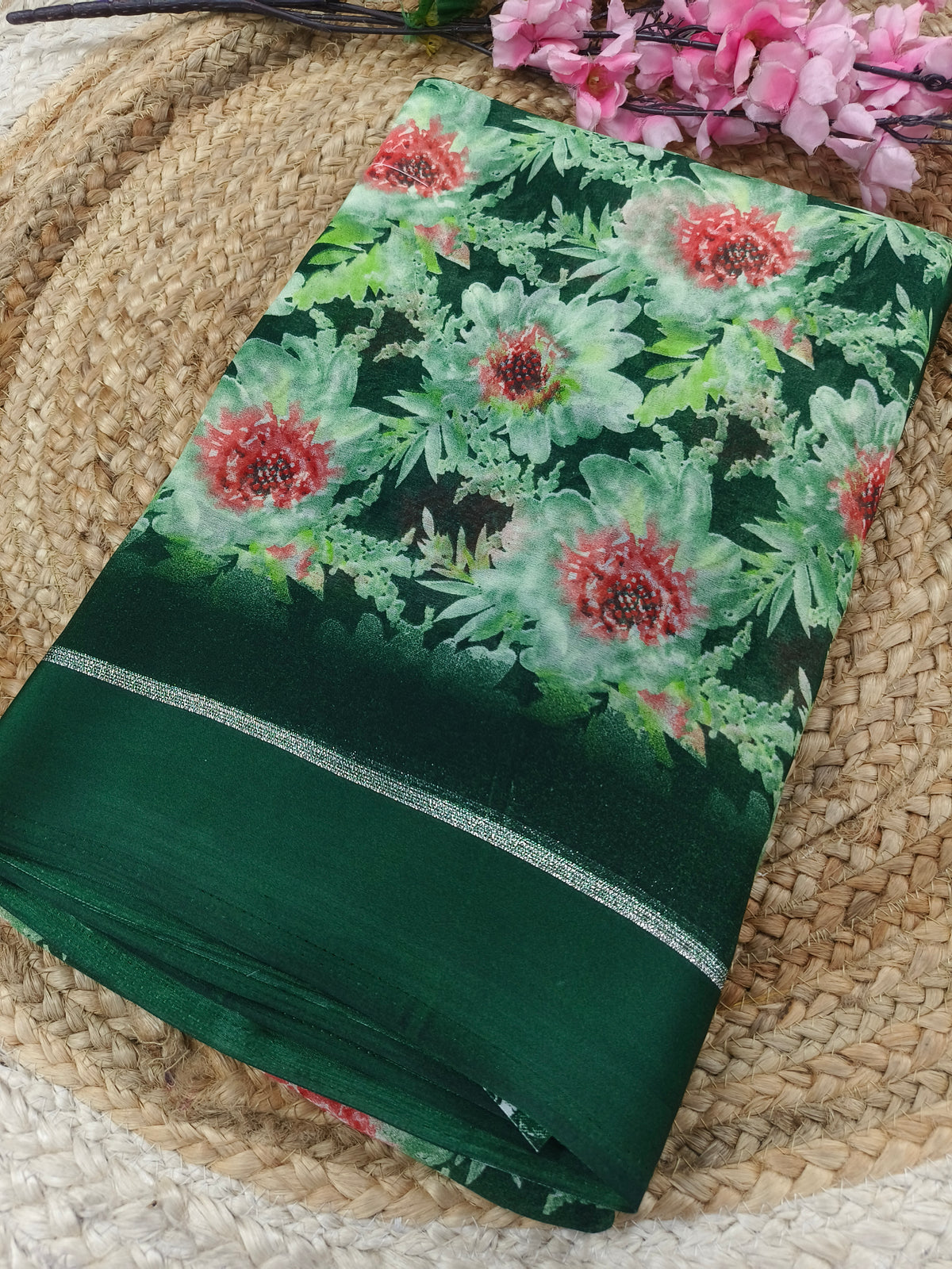 Bottle green Georgette saree