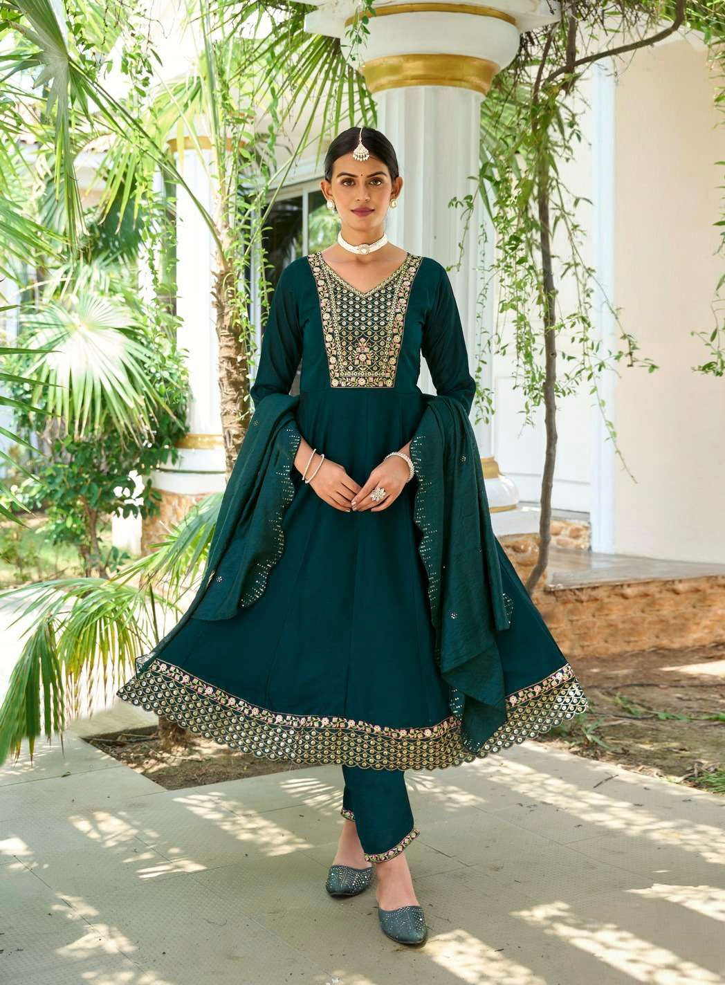 Peacock Blue designer Anarkali dress