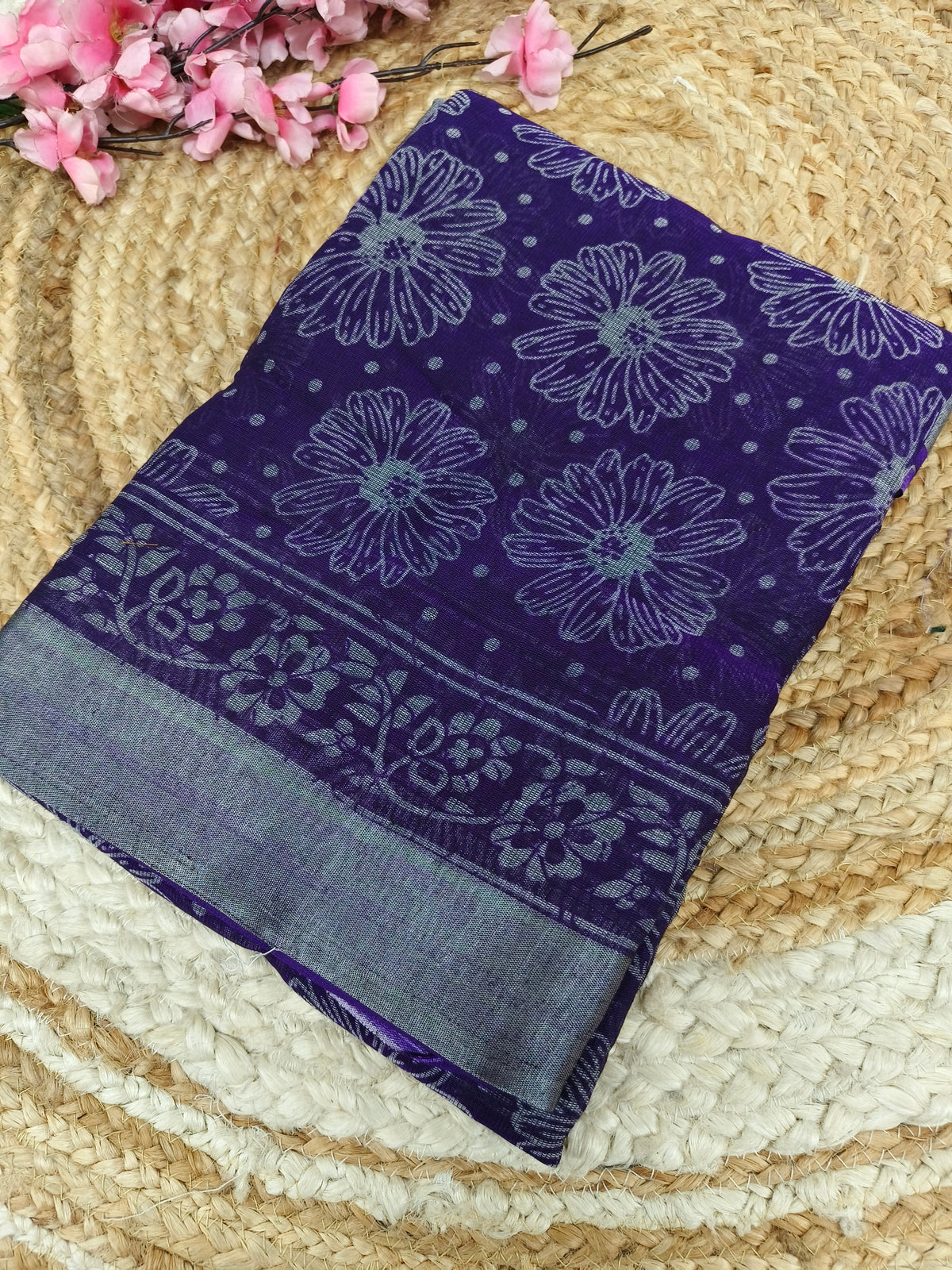 Purple - Black Lenin Cotton saree
