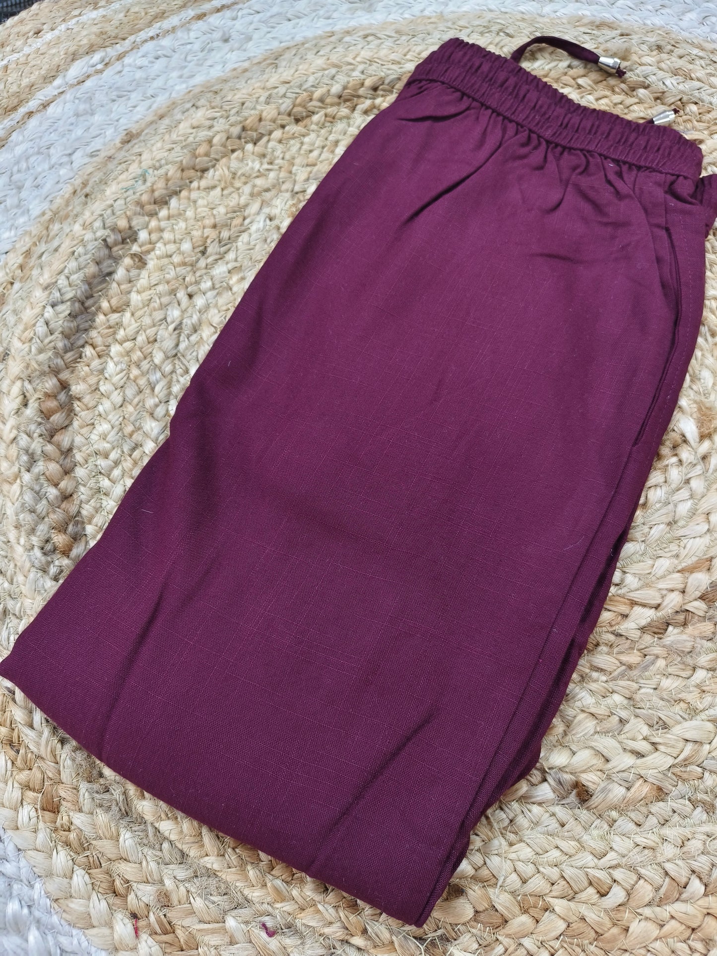 Wine Blended linen rayon straight pants