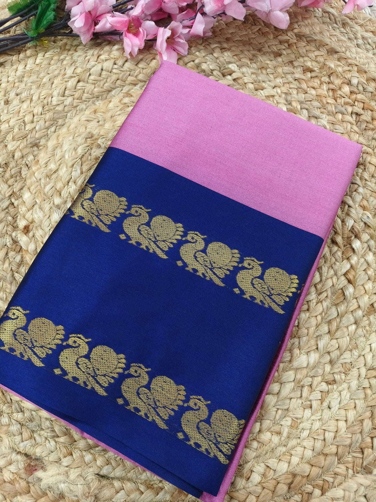 Baby Pink with Blue Gadwal silk saree