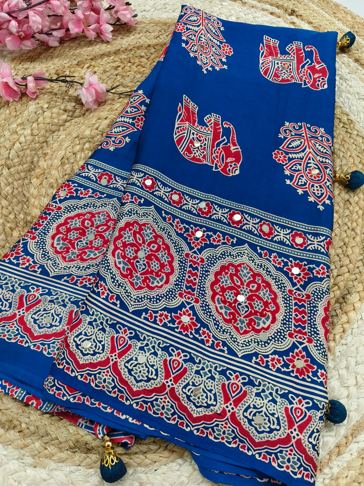 Peacock blue modal silk saree
