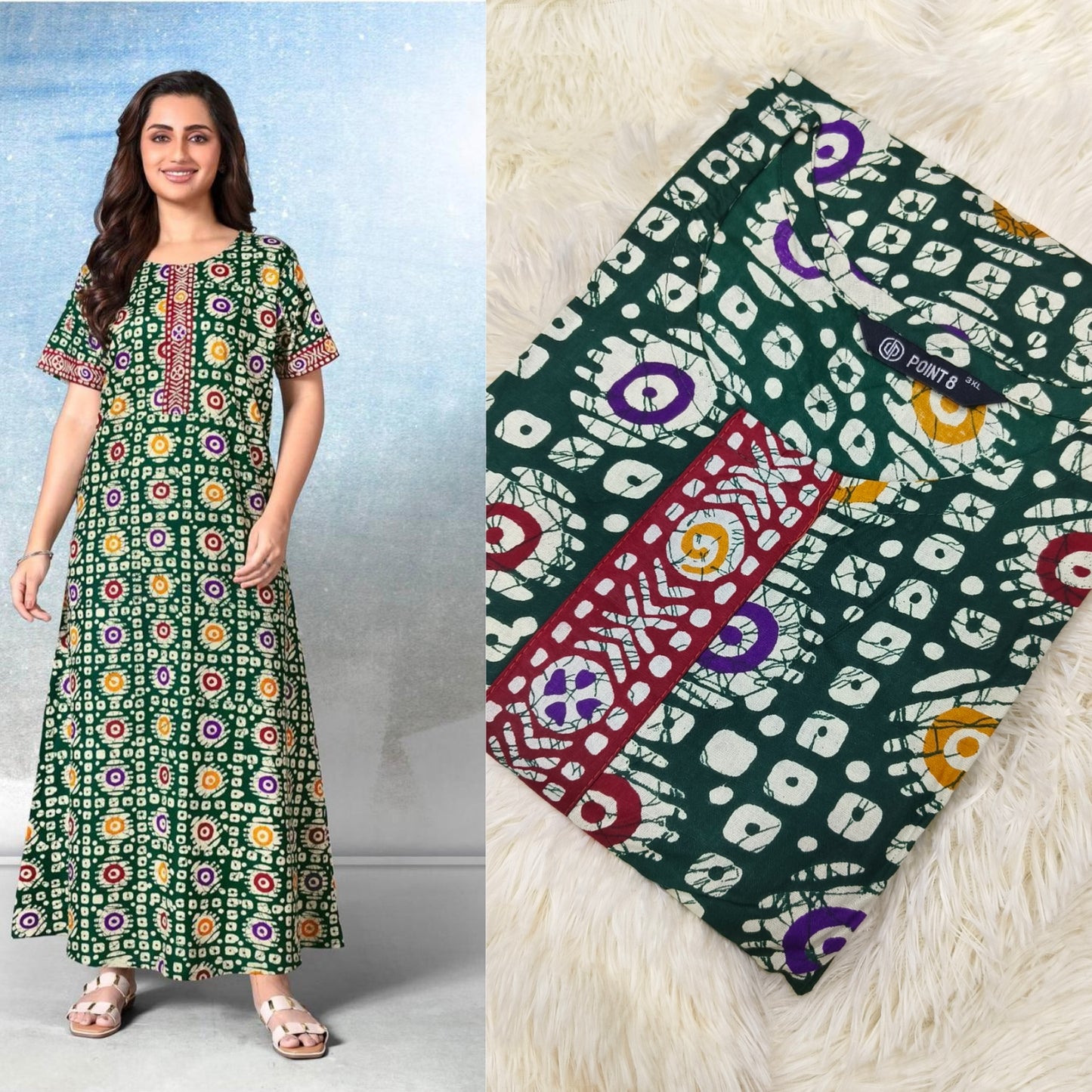 Green Printed Pure cotton Nighty
