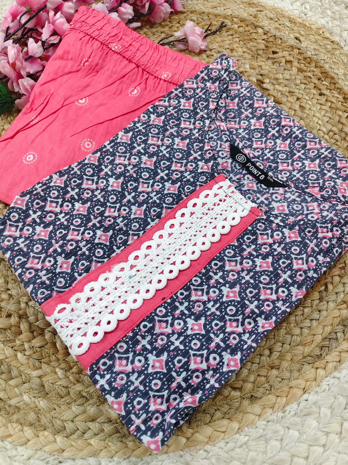 Grey with Rose pink Elegant Printed Cotton Kurta